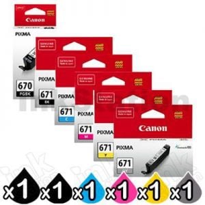 6 Pack Genuine Canon PGI-670, CLI-671 Inkjet Combo [1BK,1PBK,1C,1M,1Y,1GY]