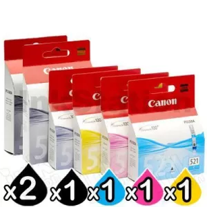 6-Pack Genuine Canon PGI-520 & CLI-521 Inkjet [2BK,1PBK,1C,1M,1Y]
