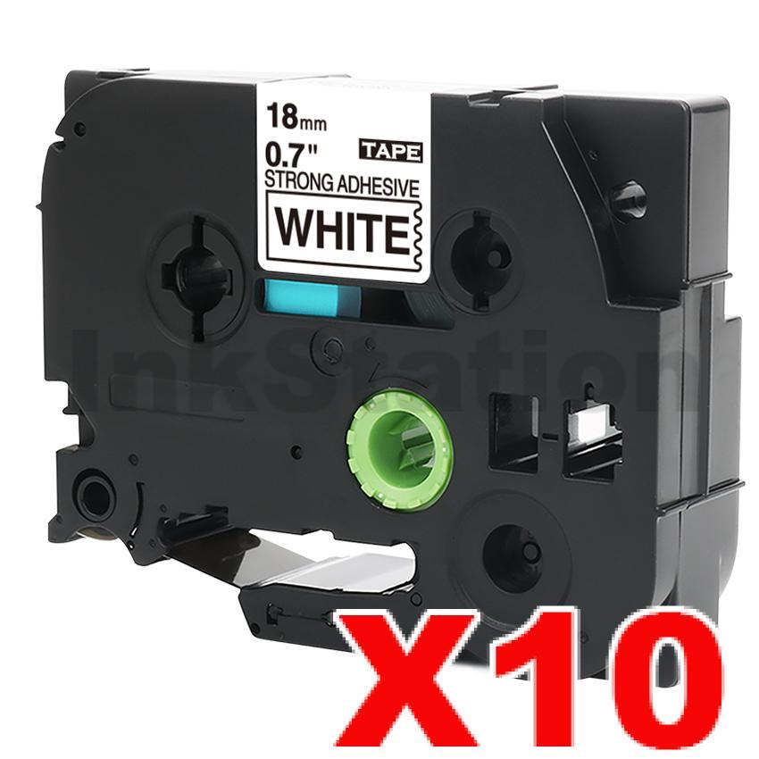 Brother 10 x TZe-S241 Compatible 18mm Black Text on White Strong ...