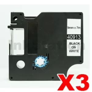 3 x Dymo SD40913 / S0720680 Compatible 9mm Black Text on White Label Cassette - 7 meters