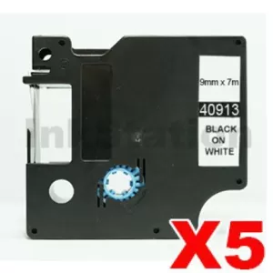 5 x Dymo SD40913 / S0720680 Compatible 9mm Black Text on White Label Cassette - 7 meters