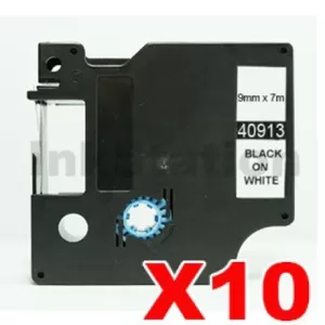 10 x Dymo SD40913 / S0720680 Compatible 9mm Black Text on White Label Cassette - 7 meters
