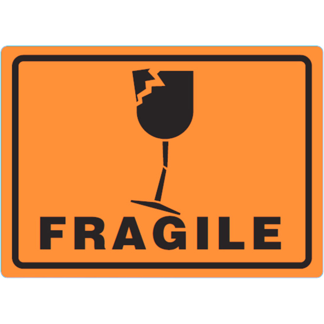 1 Roll x FRAGILE Glass Warning Label in Orange Shipping Adhesive