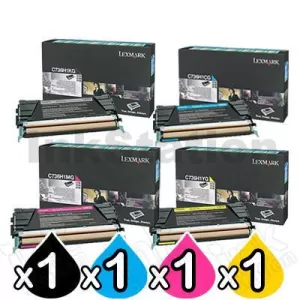 4 Pack Lexmark Genuine C736 / X736 / X738 High Yield Toner Combo - Black 12,000 pages & CMY 10,000 pages