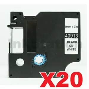 20 x Dymo SD40913 / S0720680 Compatible 9mm Black Text on White Label Cassette - 7 meters
