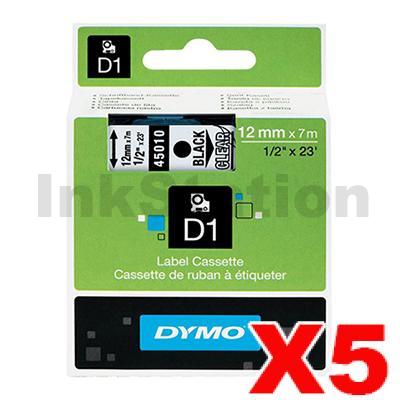 Dymo 5 x SD45010 / S0720500 Genuine 12mm Black Text on Clear ...