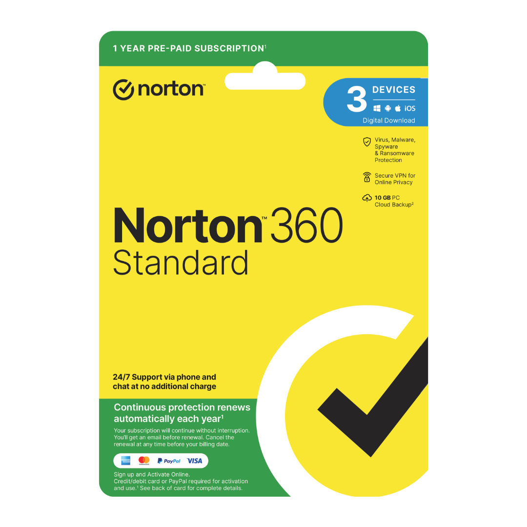 Norton 360 Standard Protection 1 User 3 Devices 1 Year Subscription