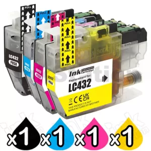 4 Pack Compatible Brother LC-432 Ink Cartridges Combo [1BK, 1C, 1M, 1Y]