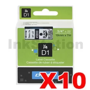 10 x Dymo SD45800 / S0720820 Genuine 19mm Black Text on Clear Label Cassette - 7 meters