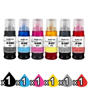 6-Pack Compatible Canon GI63 Ink Bottle [1BK,1C,1M,1Y,1GY,1R]
