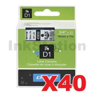 40 x Dymo SD45800 / S0720820 Genuine 19mm Black Text on Clear Label Cassette - 7 meters