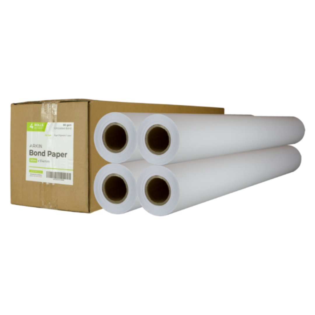 Arkin 36 Inch Bond Paper 914mm x 50m CHBO8091450 80gsm A0 A0+ (Box of 4 ...