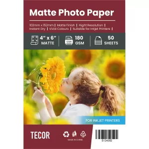 Matte Photo Paper 180GSM 4 x 6 inches for Inkjet Printers - 50 sheets