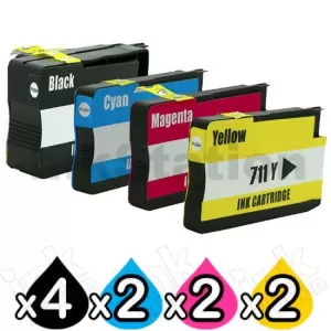 10 Pack HP 711 Compatible Inkjet Cartridges [4BK,2C,2M,2Y]