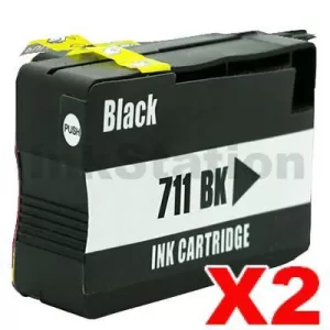 2 x HP 711 Compatible Black Inkjet Cartridge CZ133A / 3WX01A 80ml