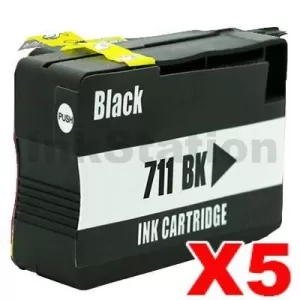 5 x HP 711 Compatible Black Inkjet Cartridge CZ133A / 3WX01A 80ml