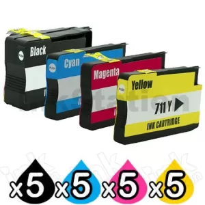 20 Pack HP 711 Compatible Inkjet Cartridges [5BK,5C,5M,5Y]