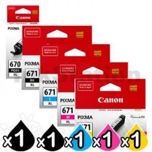 5 Pack Genuine Canon PGI-670XL, CLI-671XL High Yield Inkjet Combo [1BK,1PBK,1C,1M,1Y]