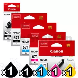 5 Pack Genuine Canon PGI-670XL, CLI-671XL High Yield Inkjet Combo [1BK,1PBK,1C,1M,1Y]