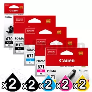10 Pack Genuine Canon PGI-670XL, CLI-671XL High Yield Inkjet Combo [2BK,2PBK,2C,2M,2Y]