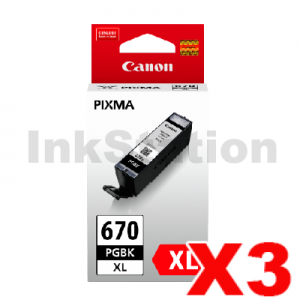 3 x Genuine Canon PGI-670XLBK Black High Yield Inkjet