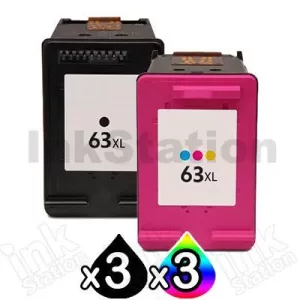 6 Pack HP 63XL Compatible High Yield Inkjet Cartridges F6U64AA + F6U63AA [3BK,3CL]