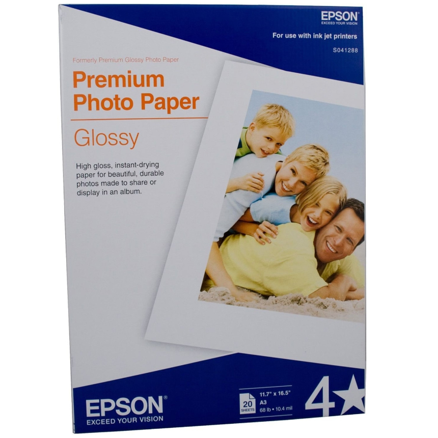 Epson S041288 Genuine Premium Glossy Photo Paper 255gsm A3 20 Sheets