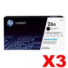 3 x HP CF226A (26A) Genuine Black Toner Cartridge - 3,100 Pages