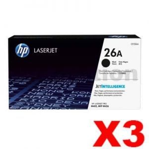 3 x HP CF226A (26A) Genuine Black Toner Cartridge - 3,100 Pages