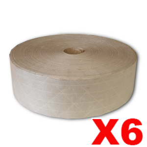 70mm x 305m Water Activated (Reinforced) Kraft Gummed Paper Tape - Pack of 6 Rolls