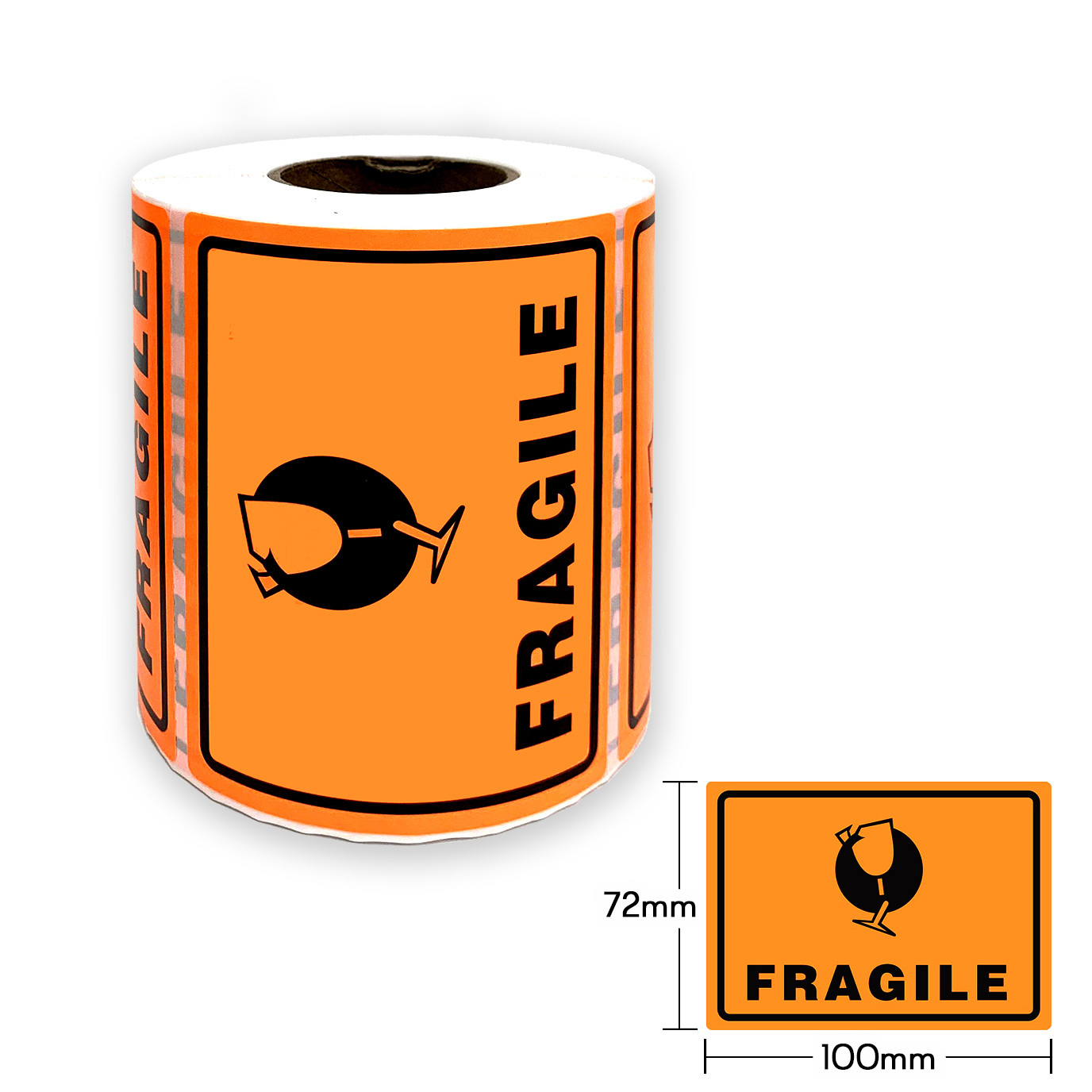 1 Roll x Fragile Warning Label Fluoro Orange Shipping Handle With Care