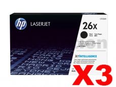 3 x HP CF226X (26X) Genuine Black Toner Cartridge - 9,000 Pages