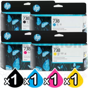 4 Pack HP 738B 738 Genuine 130ML DesignJet Ink Cartridges Combo 498P2A, 498N5A-498N7A [1BK,1C,1M,1Y]