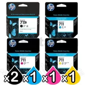 5 Pack HP 711 Genuine Inkjet Cartridges CZ130A-CZ132A, CZ133A / 3WX01A [2BK,1C,1M,1Y]