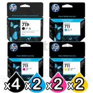 10 Pack HP 711 Genuine Inkjet Cartridges CZ130A-CZ132A, CZ133A / 3WX01A [4BK,2C,2M,2Y]