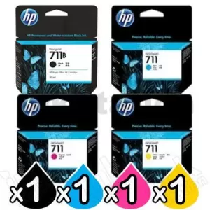 4 Pack HP 711 Genuine Inkjet Cartridges CZ130A-CZ132A, CZ133A / 3WX01A  [1BK,1C,1M,1Y]