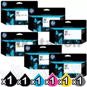 6 Pack HP 72B / 72 Genuine Inkjet Cartridges 3WX06A - 3WX08A, C9371A - C9373A [1MBK,1PBK,1C,1M,1Y,1GY]