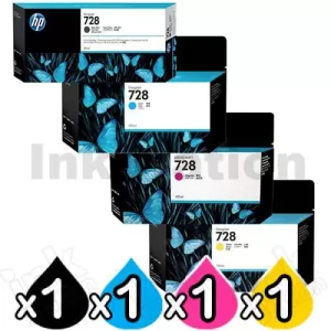 4 Pack HP 728 /728B Genuine Inkjet Cartridges 300ml MBK F9J68A / 3WX30A + 130ml CMY F9J67A -F9J65A [1MB,1C,1M,1Y]