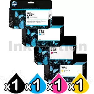 4 Pack HP 728 / 728B Genuine 130ML Inkjet Cartridges 3WX26A + F9J67A-F9J65A [1MBK,1C,1M,1Y]