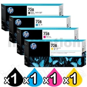 4 Pack HP 728 / 728B Genuine 300ML Inkjet Cartridges 3WX30A / F9J68A + F9K17A-F9K15A [1MBK,1C,1M,1Y]
