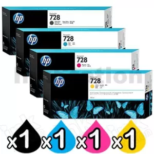 4 Pack HP 728 / 728B Genuine 300ML Inkjet Cartridges 3WX30A / F9J68A + F9K17A-F9K15A [1MBK,1C,1M,1Y]