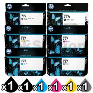 6 Pack HP 727 / 727B Genuine Inkjet Cartridges 3WX19A, 3WX14A, 3WX15A, B3P19A - B3P21A [1MB,1PB,1C,1M,1Y,1GR]