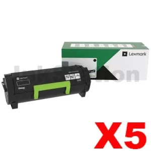 5 x Lexmark 66S1X00 Genuine MS632/MX632 High Yield Return Program Toner Cartridge - 31,000 pages