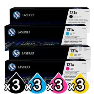 3 Sets of 4 Pack HP CF210X-CF213A (131X / 131A) Genuine Toner Cartridges [3BK,3C,3M,3Y]