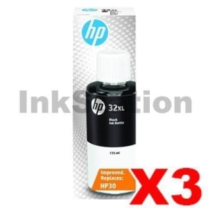 3 x HP 32XL Genuine Black Ink Bottle 1VV24AA