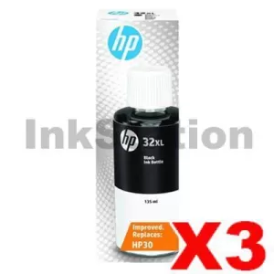3 x HP 32XL Genuine Black Ink Bottle 1VV24AA