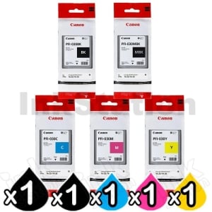 5 Pack Genuine Canon PFI-030 Ink Tank Combo [1BK,1MBK,1C,1M,1Y]