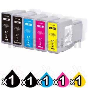 5 Pack Compatible Canon PFI-207 Ink Tank Combo [1BK,1MBK,1C,1M,1Y]