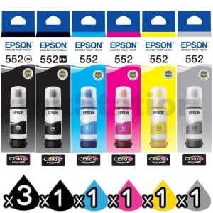 8-Pack Genuine Epson T552 Claria EcoTank Ink Bottle Combo [3BK,1PBK,1C,1M,1Y,1GY]