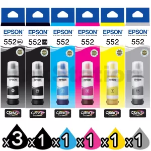 8-Pack Genuine Epson T552 Claria EcoTank Ink Bottle Combo [3BK,1PBK,1C,1M,1Y,1GY]
